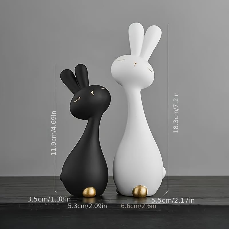 Skiennix Anime Style Resin Rabbit Statues - Black & White Bunny Figurines for Home Decor | Perfect Gift for Any Occasion