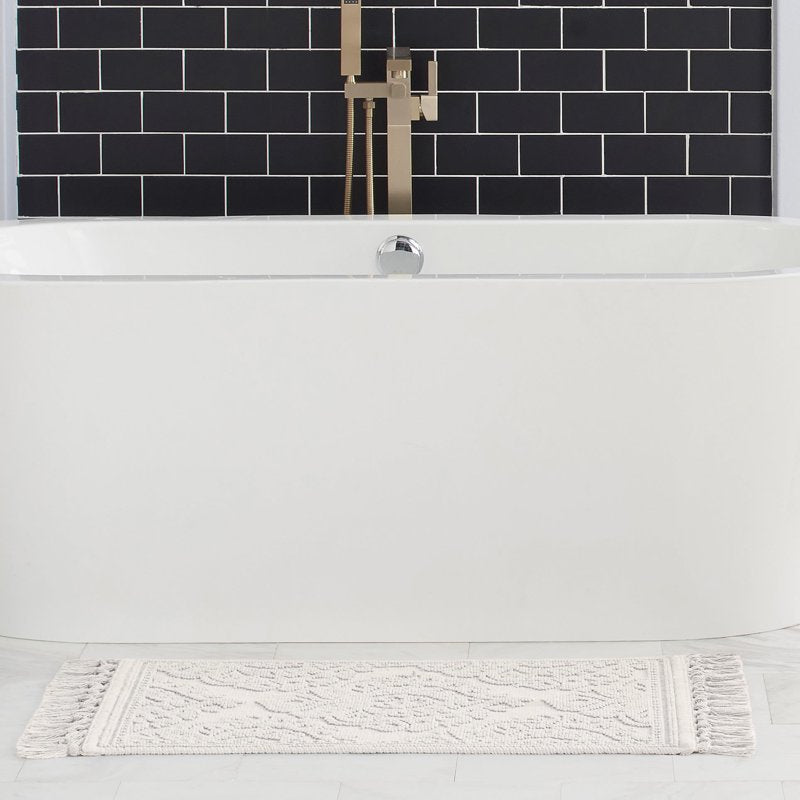 White Cotton Fringe Bath Rug Set - 17x24 & 21x34 Inches, 2-Piece