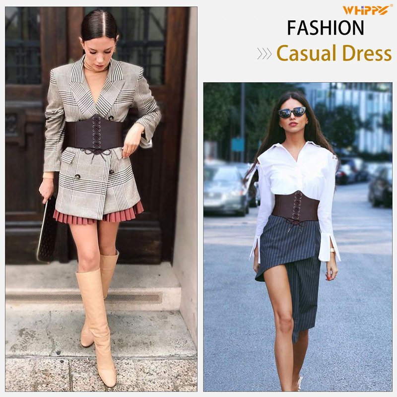 Women Lace-up Corset Waist Belt for Dresses — Coffee, Fits 44-49 Inches