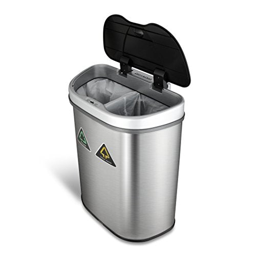 Ninestars DZT-70-11R Automatic Touchless Motion Sensor Semi-Round Trash Can/Recycler, 18.5 Gal. 70 L., Stainless Steel