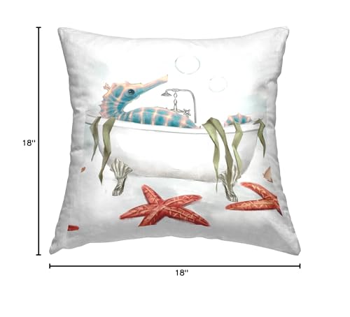 Stupell Industries Vivid Blue Seahorse Nautical Bathtub Bubble Design by Ziwei Li Throw Pillow