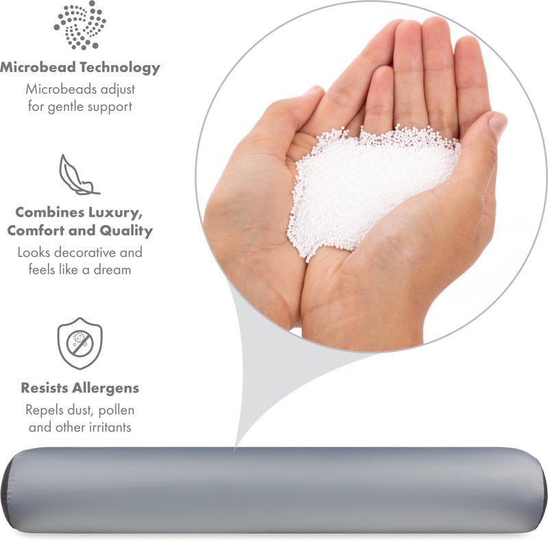 Pillowy Full-Size Body Pillow & Cover - Dark Grey, Microbead Support, Cooling Spandex-Nylon