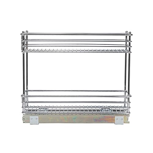 Household Essentials Glidez Multipurpose Chrome-Plated Steel Pull-Out/Slide-Out Storage Organizer for Under Cabinet Use - 2-Tier Design - Fits Standard Size Cabinet or Shelf, Chrome