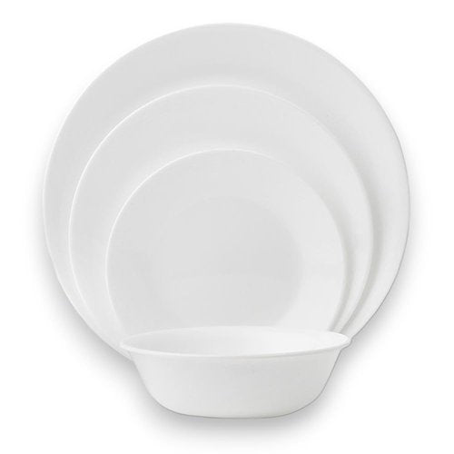Corelle Vitrelle 8-Piece Service for 2 Dinnerware Set, Triple Layer Glass and Chip Resistant, Lightweight Round Plates and Bowls Set, Winter Frost White
