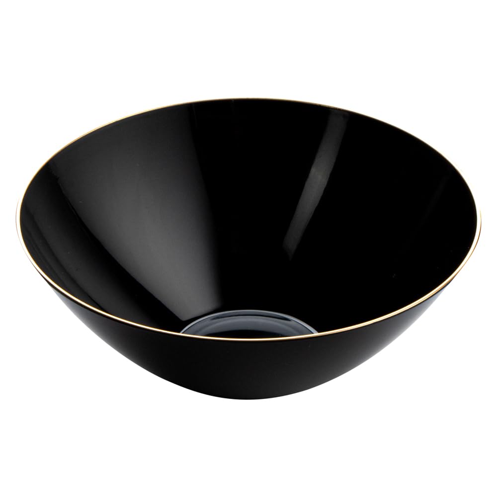 Restaurantware-Moderna 6 Ounce Plastic Bowls, 100 Durable Disposable Salad Bowls - Gold-Rimmed, Heavy-Duty, Black Plastic Fancy Bowl, For Warm And Cold Foods, Ideal For Restaurants