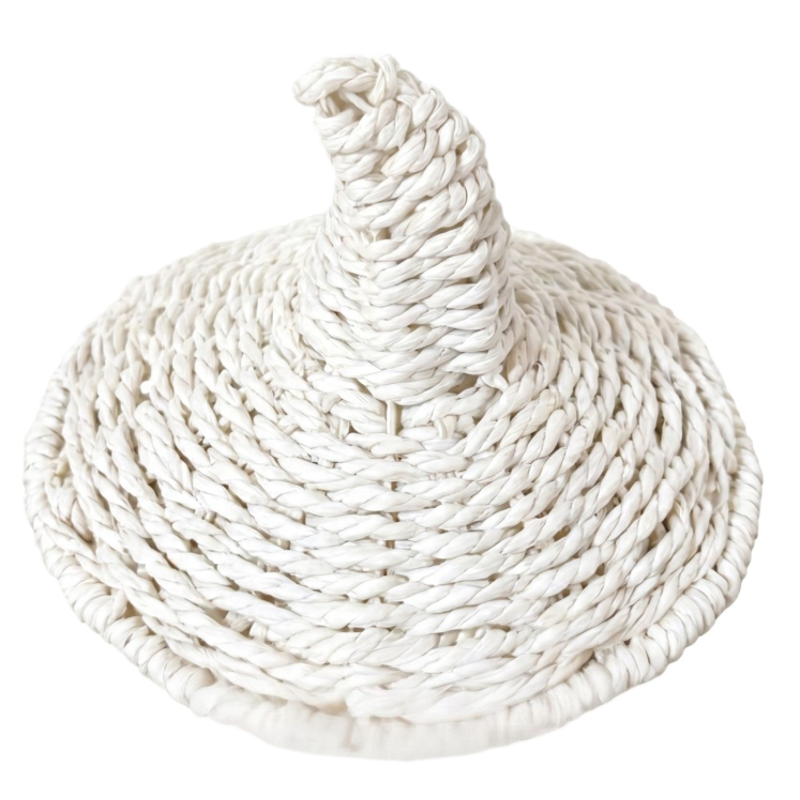 Halloween Ghost with Witch Hat Centerpiece - White Rattan Figurine, 11.8 Inch - Variation B