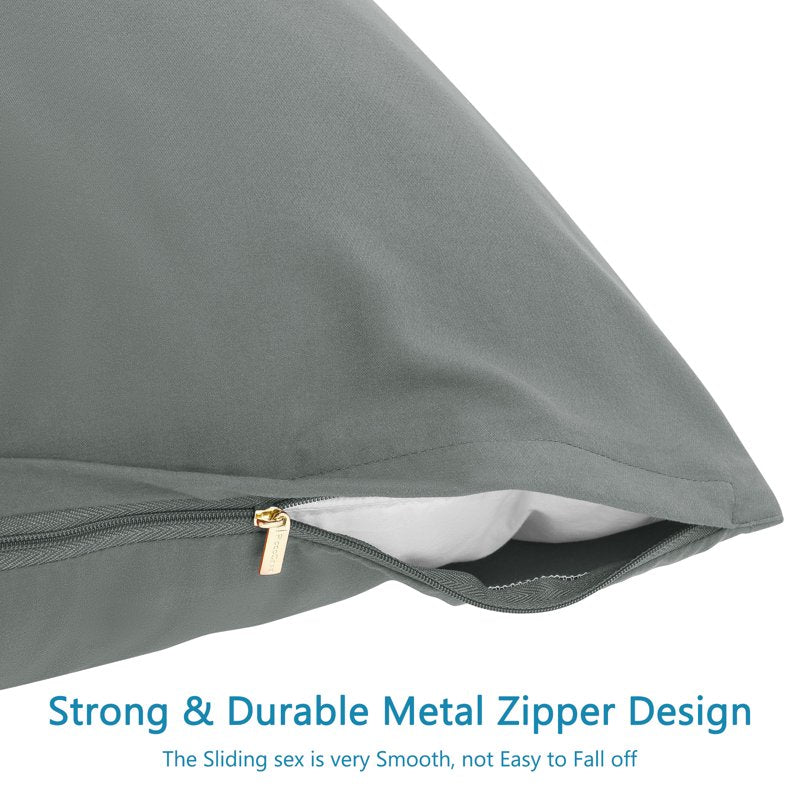Microfiber Pillowcases 2-Piece Set - Travel Size Grey, Zipper Closure