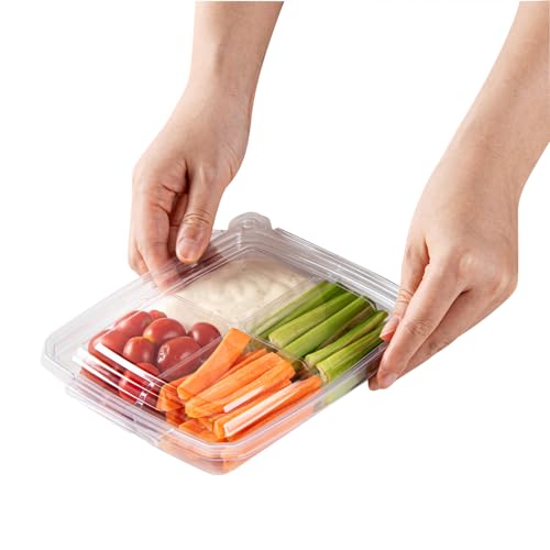 Tamper Tek 13 Ounce Rectangle Take Out Containers, 100 Durable Carryout Containers - Tamper-Evident, Freezable, Clear Plastic To-Go Containers, 4 Compartments, With Hinged Lids - Restaurantware