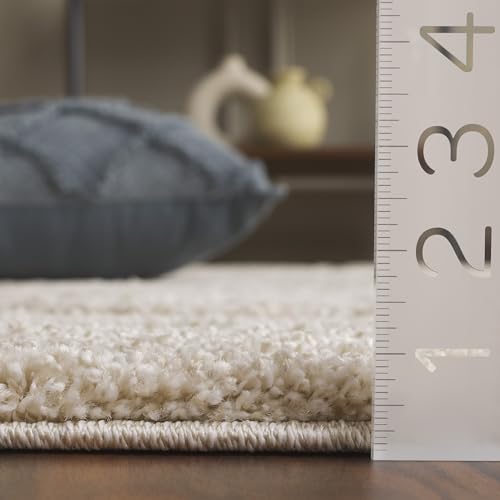SAFAVIEH Florida Shag Collection Area Rug - 3'3" Round, Cream & Beige, Scroll Design, Non-Shedding & Easy to Clean, High-Low Plush Pile, Ideal for Living Room, Bedroom, Dining Space (SG455-1113)