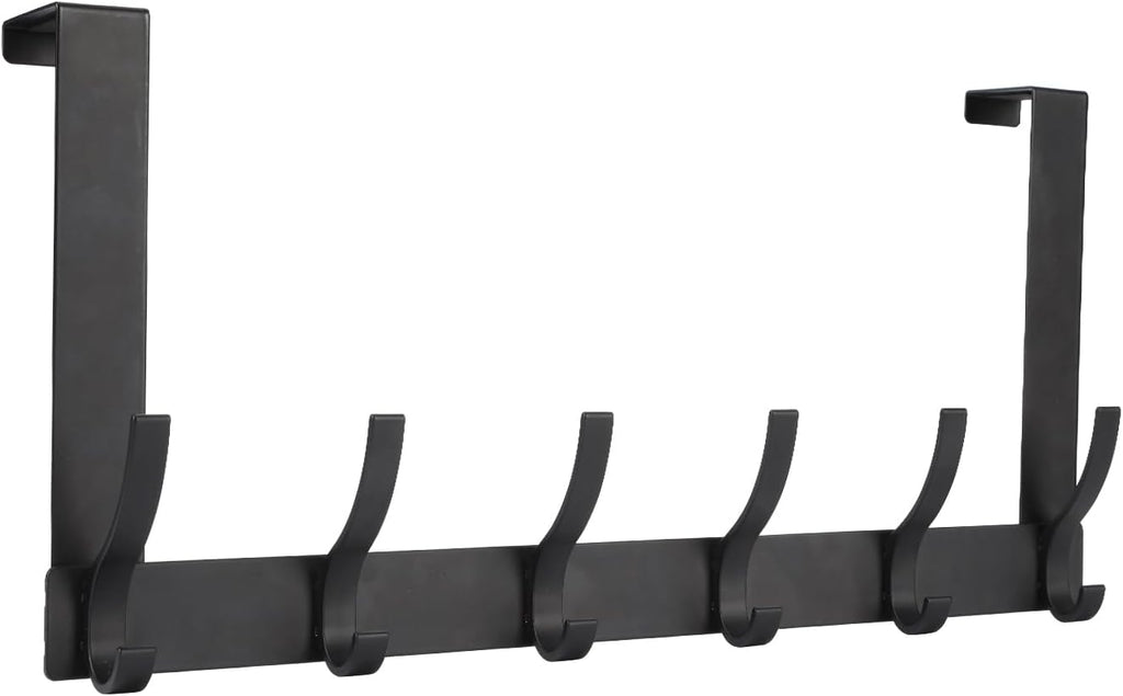 Optish Over The Door Hooks - 12 Coat Hook Towel Rack for Bathroom | Black, Space-Saving Design
