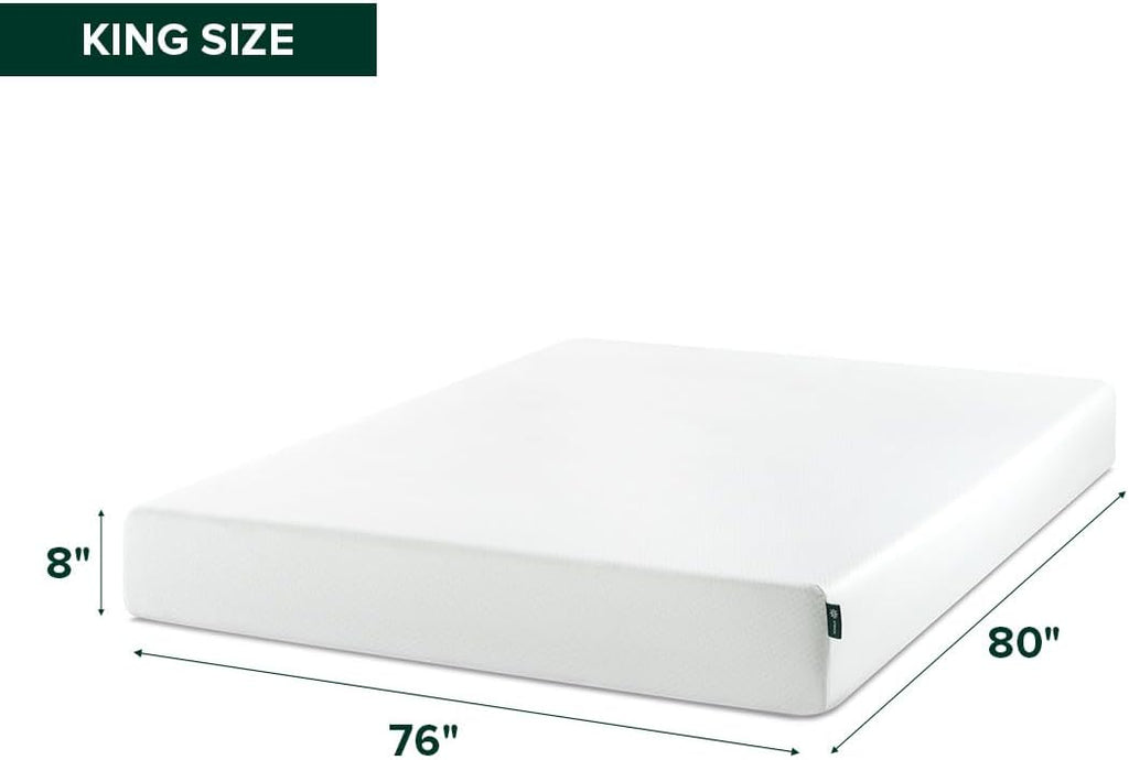 Zinus 8 Inch King Green Tea Memory Foam Mattress - Medium Firm, Zoned Pressure Relief, Fiberglass Free