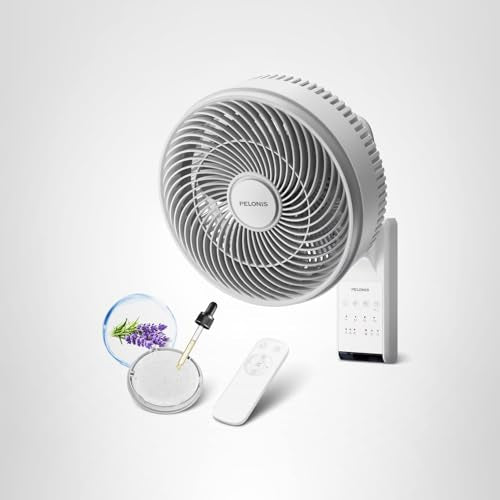 PELONIS 14 inch Wall Mount Fan with Remote Control, Osicllating Fan with 26ft Powerful Airflow, 3 Speed & 3 Modes, Auto 90° Horizontal & 68° Vertical Tilt, Indoor, 36dB, Ideal for Home, Garage, Gym