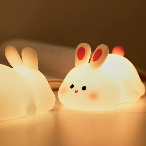 Big Face Rabbit LED Night Light – Kids Friendly, Dimmable, Rechargeable, Decorative, Animal – Themed Night Light for Children's Room, Nursery or Playroom