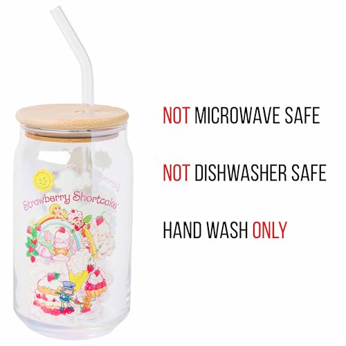 Silver Buffalo Strawberry Shortcake Featuring Lemon Meringue, Blueberry Muffin, and Pupcake Glass Jar Tumbler with Bamboo Lid and Glass Straw, 16 Ounces