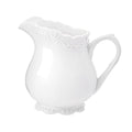 Sizikato Pure White Porcelain Creamer Pitcher with Handle, 6oz Embossed Ceramic Serving Pitcher for Tea Coffee Milk.