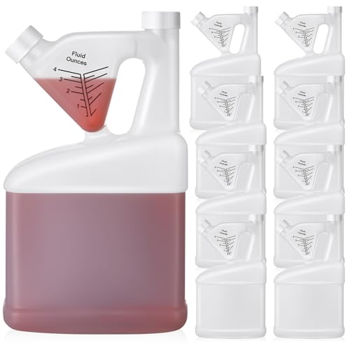Yiyiring 8 Pcs 64 oz Measure Container Tip and Pour Measuring Chemical Containers HDPE Plastic Measuring Bottle, up to 4oz Measure Capacity