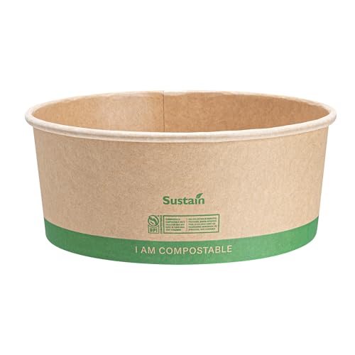 Restaurantware Compostable Paper Food Containers 200 Pack Of 37 oz BPI-Certified Round Kraft Salad Bowls Disposable Grease-Resistant Meal Prep Take Out Containers For Ice Creams, Soups, Snacks