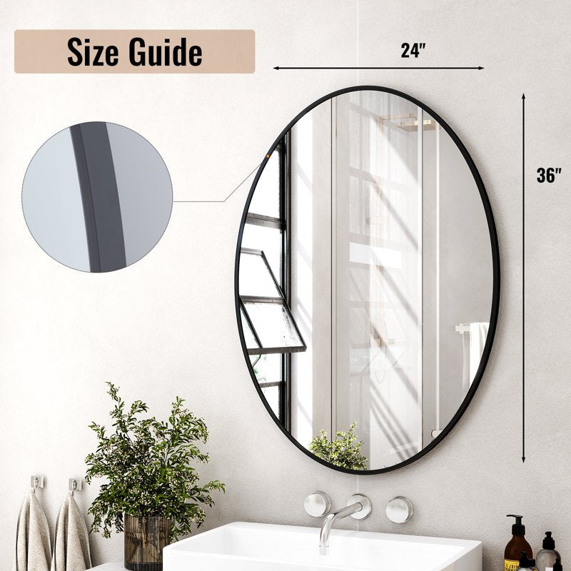 Oval Bathroom Wall Mirror 24x36 Black - Elegant & Durable Frame