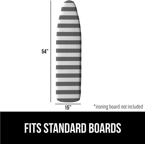 GORILLA GRIP The Original Ironing Board Cover and Pad, Silicone Coating, 400°F Scorch Resistant Thick Padding, Heavy Duty Iron Covers Standard Boards, Hook and Loop Fastener Strap, Striped 15x54