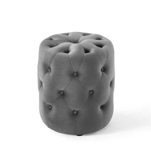 Modway EEI-3778-GRY Anthem Tufted Button Round Performance Velvet Ottoman, Gray