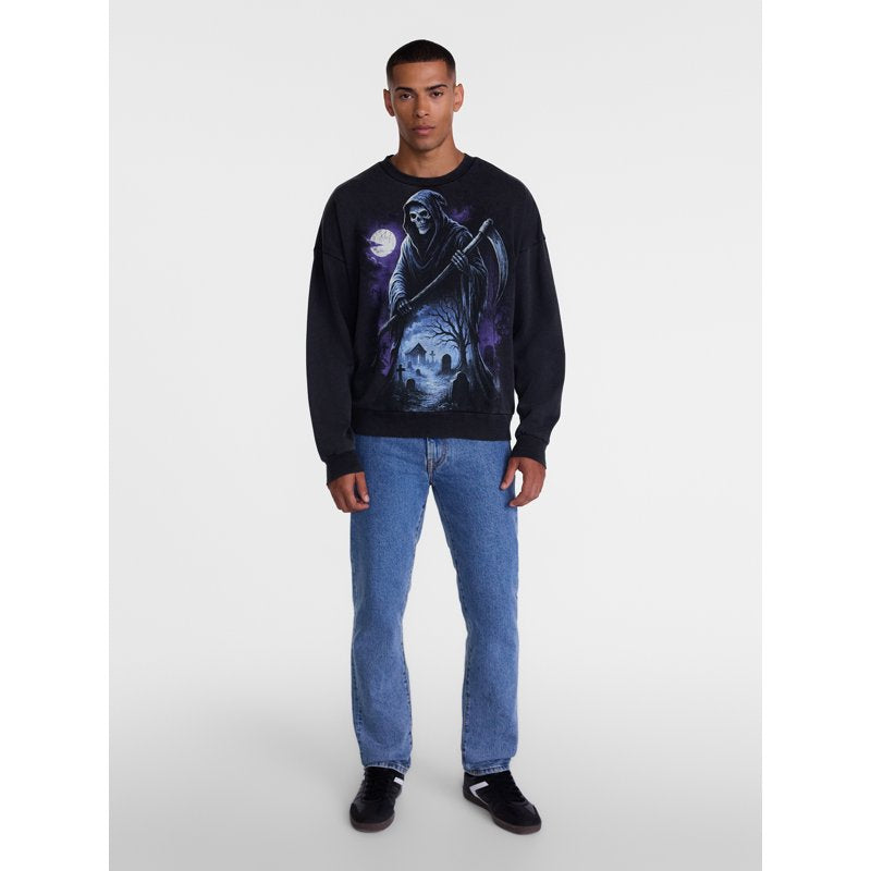 Men's Halloween Grim Reaper Graphic Long Sleeve Sweatshirt - Black Soot LT