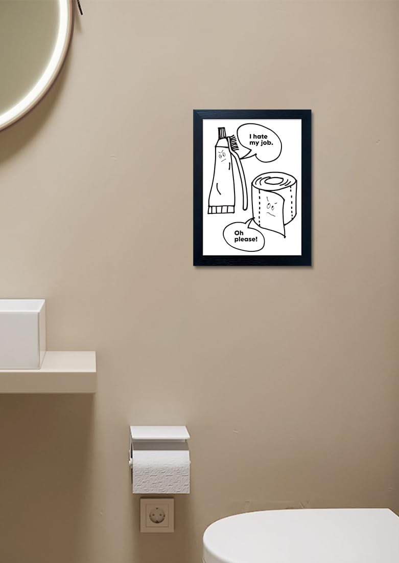 Regine Switzerland Bathroom Wall Art - Funny Quote Canvas Print | Framed Black and White Decor