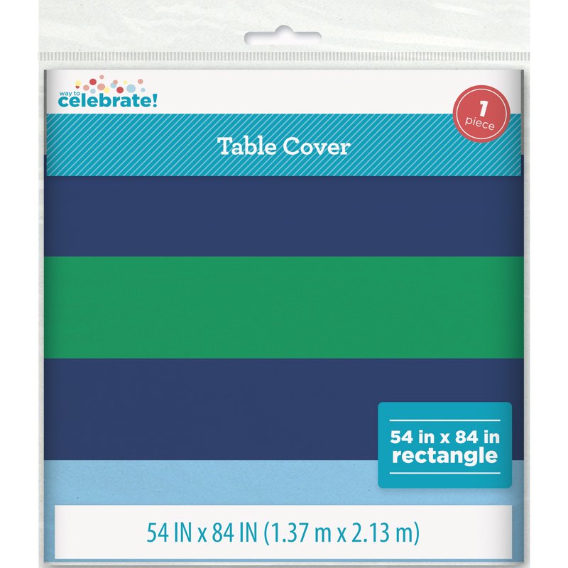 54 x 84 Inch Rectangular Green and Blue Stripe Table Cover - Single