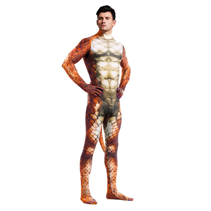 Men's Red Full Body Dragon Costume Bodysuit with Wings Mask and Tail - L