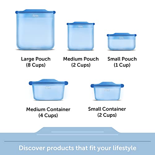 Ziploc Endurables Pouch and Containers Variety Pack, Reusable Silicone Bags and Food Storage Meal Prep Containers for Freezer, Oven, and Microwave, Dishwasher Safe, 5 Total