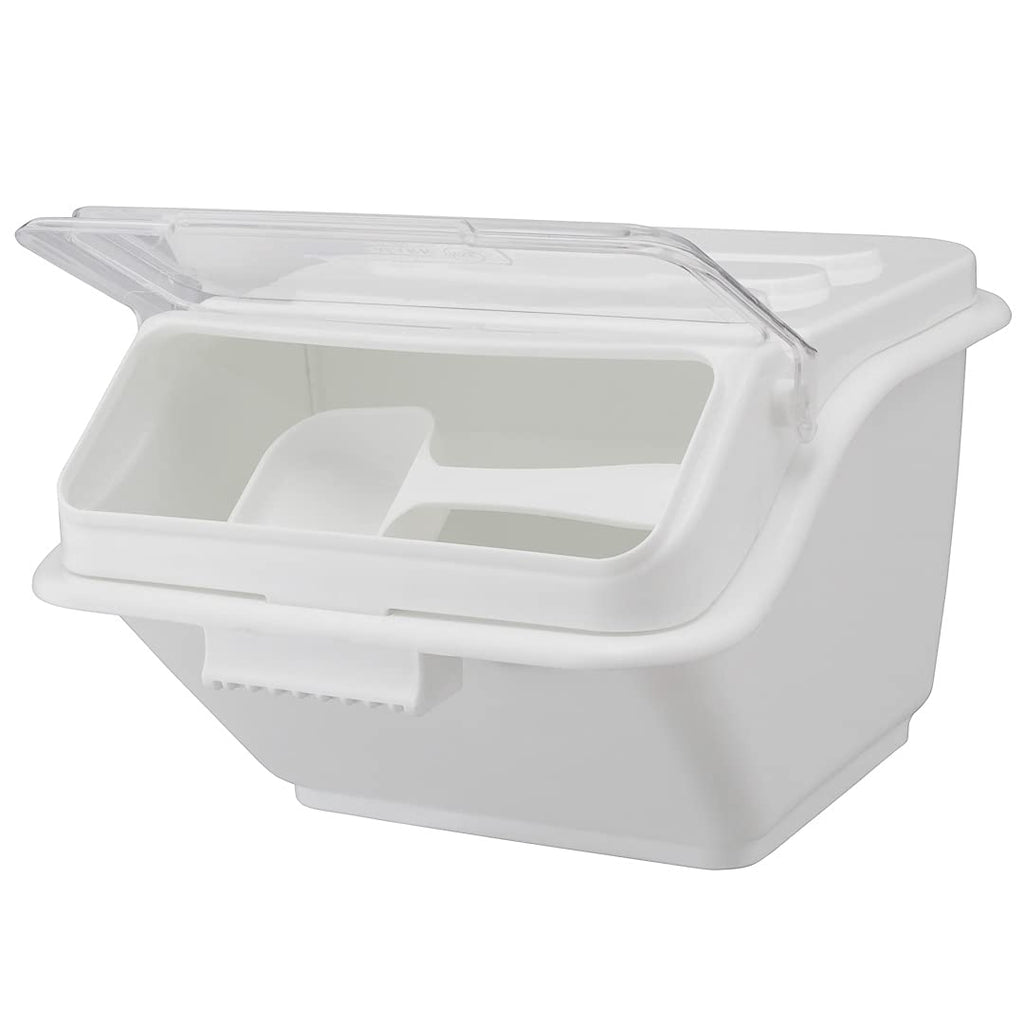 Restaurantware Met Lux 2.6 Gallon Ingredient Bin 1 With Lid Food Storage Bin - With Measuring Scoop Stackable White Plastic Commercial Flour Bin Easy Access For Kitchen Or Storage