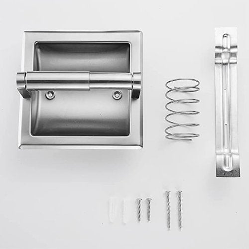 LSWYYP Recessed Toilet Paper Holder,Stainless Steel Square Wall Mounted Toilet Tissue Roll Holder,Toilet Paper Holder Insert for Bathroom Accessories,Brushed Silver
