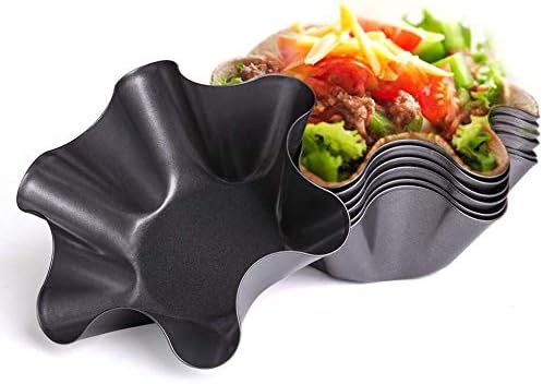 Skiennix 6-Pc Tortilla Pan Set | Non-Stick Fluted Taco Salad Bowl Makers, Carbon Steel