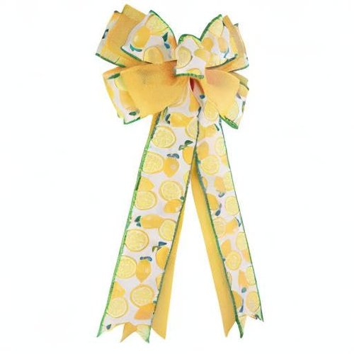 Meseey 1 Pcs Lemon Yellow White Green Fruit Wreath Bow 20x10 Inch DIY Crafts Rustic Bows Ornaments for Summer Holiday Tree Topper Lemon Theme Party Decorations (Lemon)