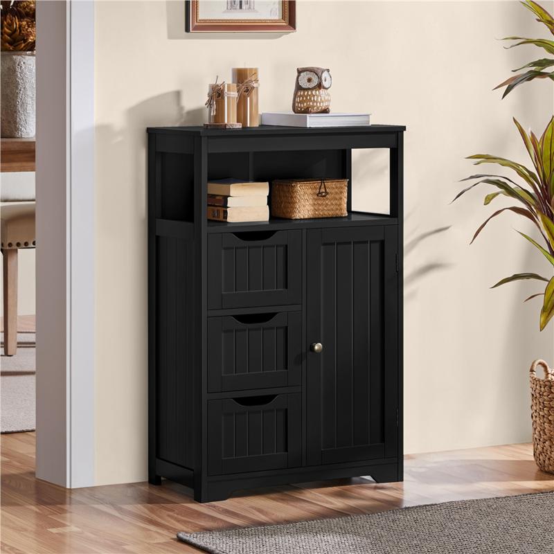 Bathroom Floor Cabinet with Drawers - Black Wooden Storage Organizer - Alden Design