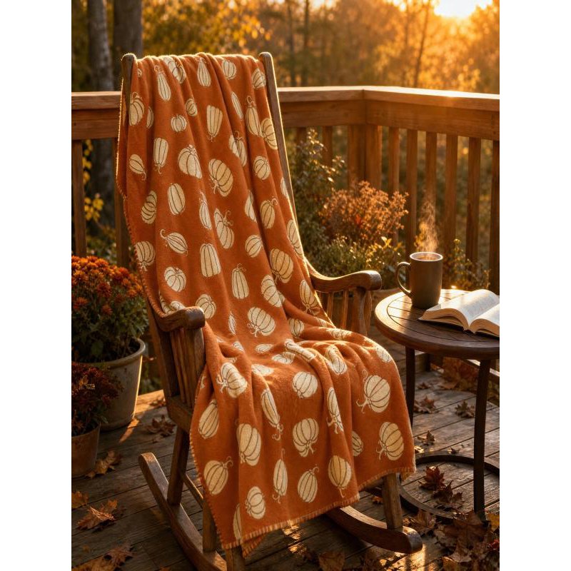 Orange Thanksgiving Pumpkin Leaf Pattern Flannel Throw Blanket - Soft Polyester Seasonal Decor Cover for Sofa Bed Couch Camping Travel 51x59In - Variation: Orange