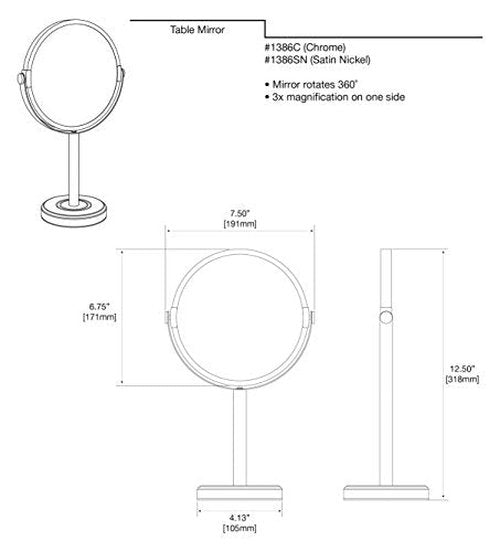 Gatco 1386C Latitude II Minimalist 3X Magnifying Makeup Mirror, Countertop Bathroom Vanity Mirror, 12.5-Inch H, Chrome