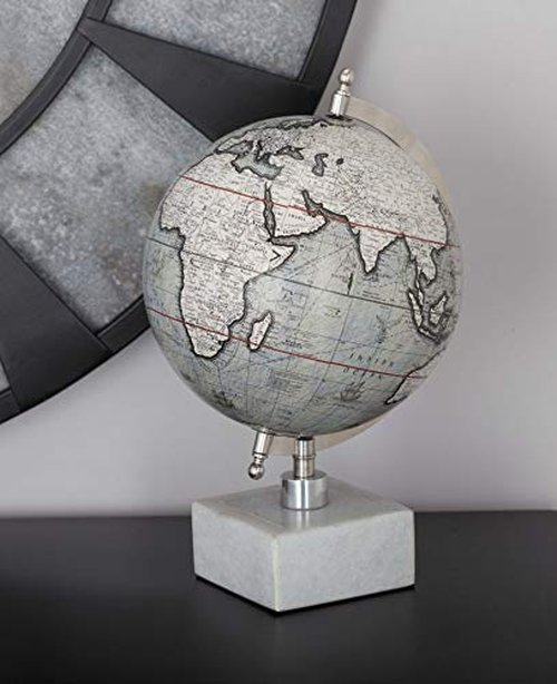 Deco 79 Marble Globe, 9" x 8" x 14", White
