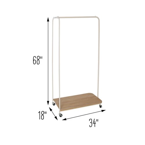 Honey-Can-Do Clothing Rack, Clothes Rack with Wood Shelf, Freestanding, Easy to Assemble Garment Rack, Standing Metal Sturdy, Small Space Storage Solution, with Shoe Storage and Wheels, White