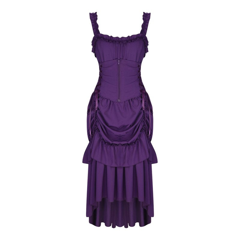 Women's Gothic Steampunk Dress Renaissance Victorian Lace-Up High-Low Corset Halloween Costume - Purple XXXL