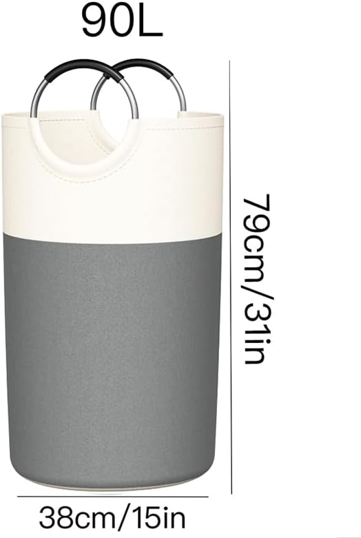 Skiennix 90L Laundry Hamper - Large Collapsible Baskets with Soft Aluminum Handles | Grey, 2 Pack