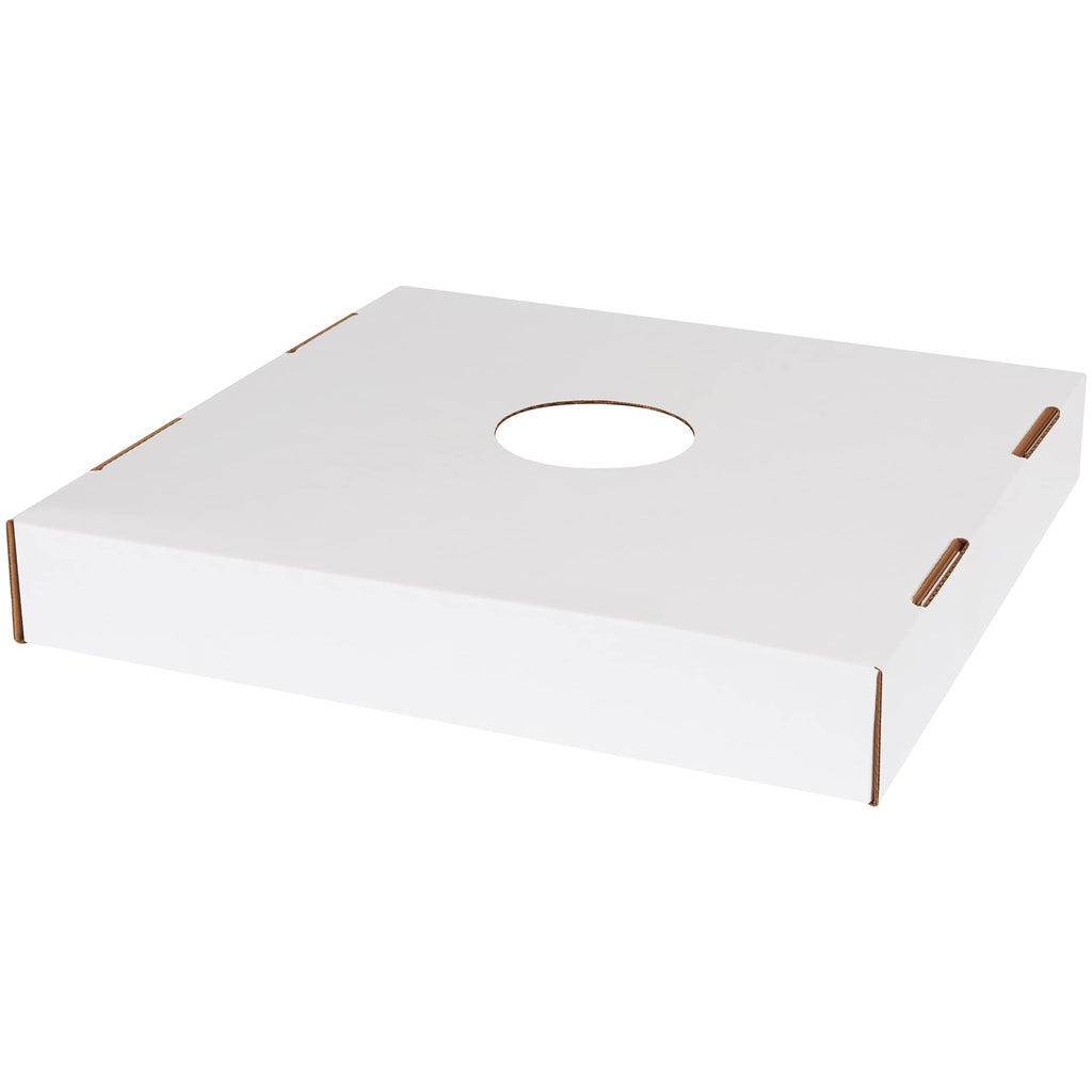 Box USA 40 or 50 Gallon Corrugated Cardboard Trash Can and Recycling Bin Lids with Hole (10-Pack) 18" L x 18" W x 3" H, White, Reusable and Disposable Garbage Lid for Parties and Outdoor Events
