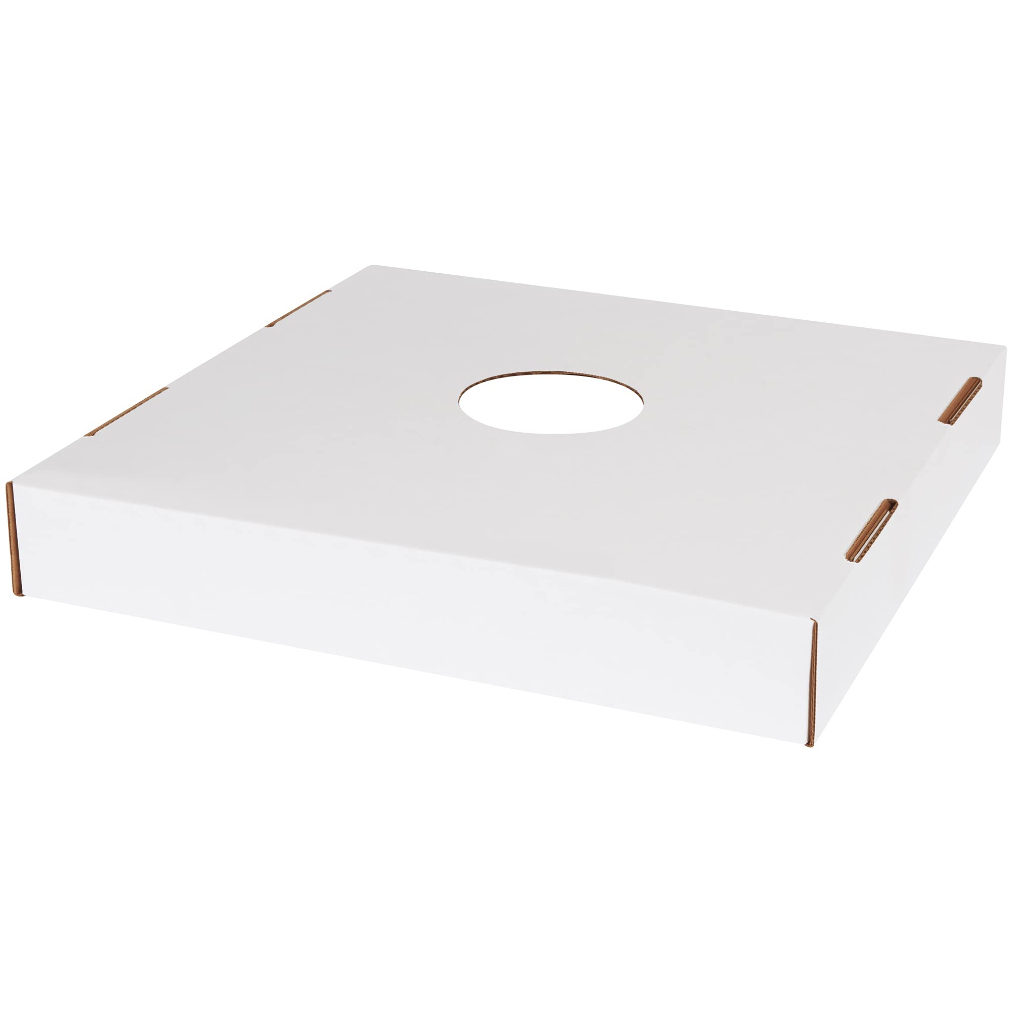 Box USA 40 or 50 Gallon Corrugated Cardboard Trash Can and Recycling Bin Lids with Hole (10-Pack) 18" L x 18" W x 3" H, White, Reusable and Disposable Garbage Lid for Parties and Outdoor Events