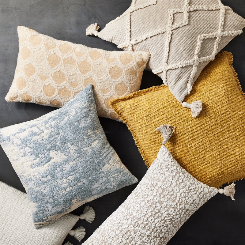 Yellow Decorative Throw Pillow - 22x22 inches, Geometric Textured Cover, Neutral Accent for Sofa or Bed - Sunny Style
