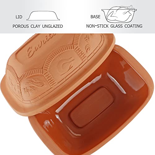 Eurita Clay Roaster, 1.5 Quart, Non-Stick Earthenware, Toxin-Free, Healthy Clay Pot Cooking, Versatile Cooking Dutch Oven, Digital Recipe and Instructions Included