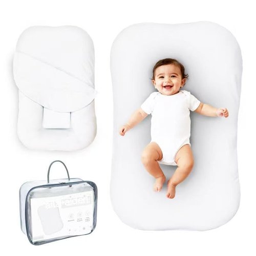 Aila + Aiden Baby Lounger - Organic Cotton Infant Lounger | Adjustable, Portable & Soft - Snuggle Collection (White)