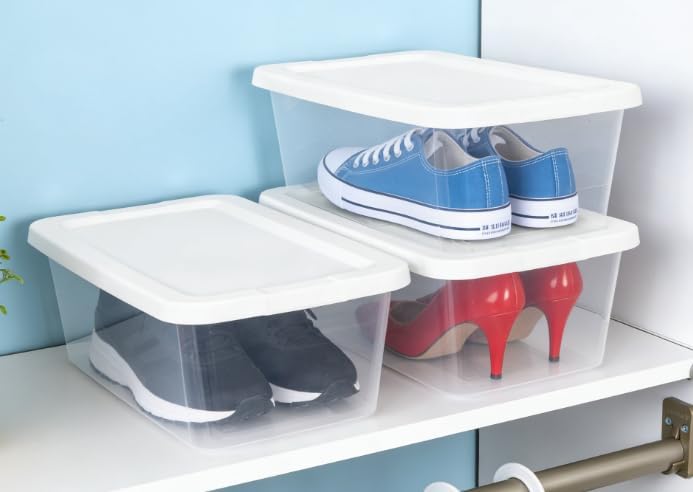 Regine Switzerland 10-Pack Clear Storage Boxes - Durable 6 Quart White Plastic with Snap-On Lids for Bedroom Organization