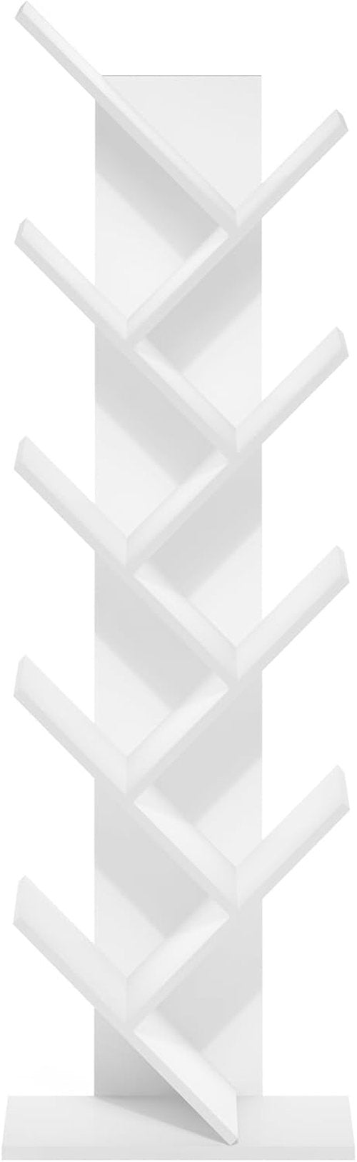 Furinno TREE Bookshelf - 9-Tier Angled Open Bookcase for Stylish Room Decor | White, 8.4 x 15.7 x 50.9