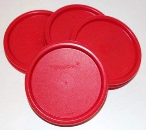 Tupperware Modular Mates Set of 4 Sheer #1 Rounds - 7 oz. Capacity Each - Liquid & Airtight Red Seals