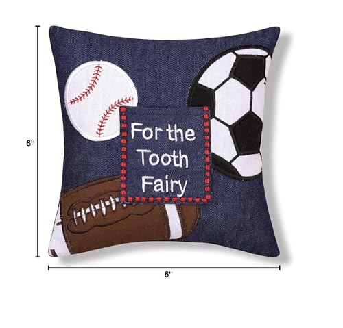 C&F Home Tooth Fairy Embroidered Mini Pillow with Pocket for Boys Sports Theme Girls Toothfairy Throw Small Petite Accent Pillow 6" x 6" for Kids Room Tooth Holder for First Lost Tooth