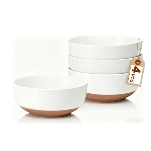 White Large Ceramic Bowls Set of 4, 30 Ounce Cereal Bowls, Soup Bowls Set for Kitchen, Salad Oatmeal Bowls, Serving Bowls for Nut, Pasta, Soup, Ramen, Fruit, Dishwasher & Microwave Safe (White)